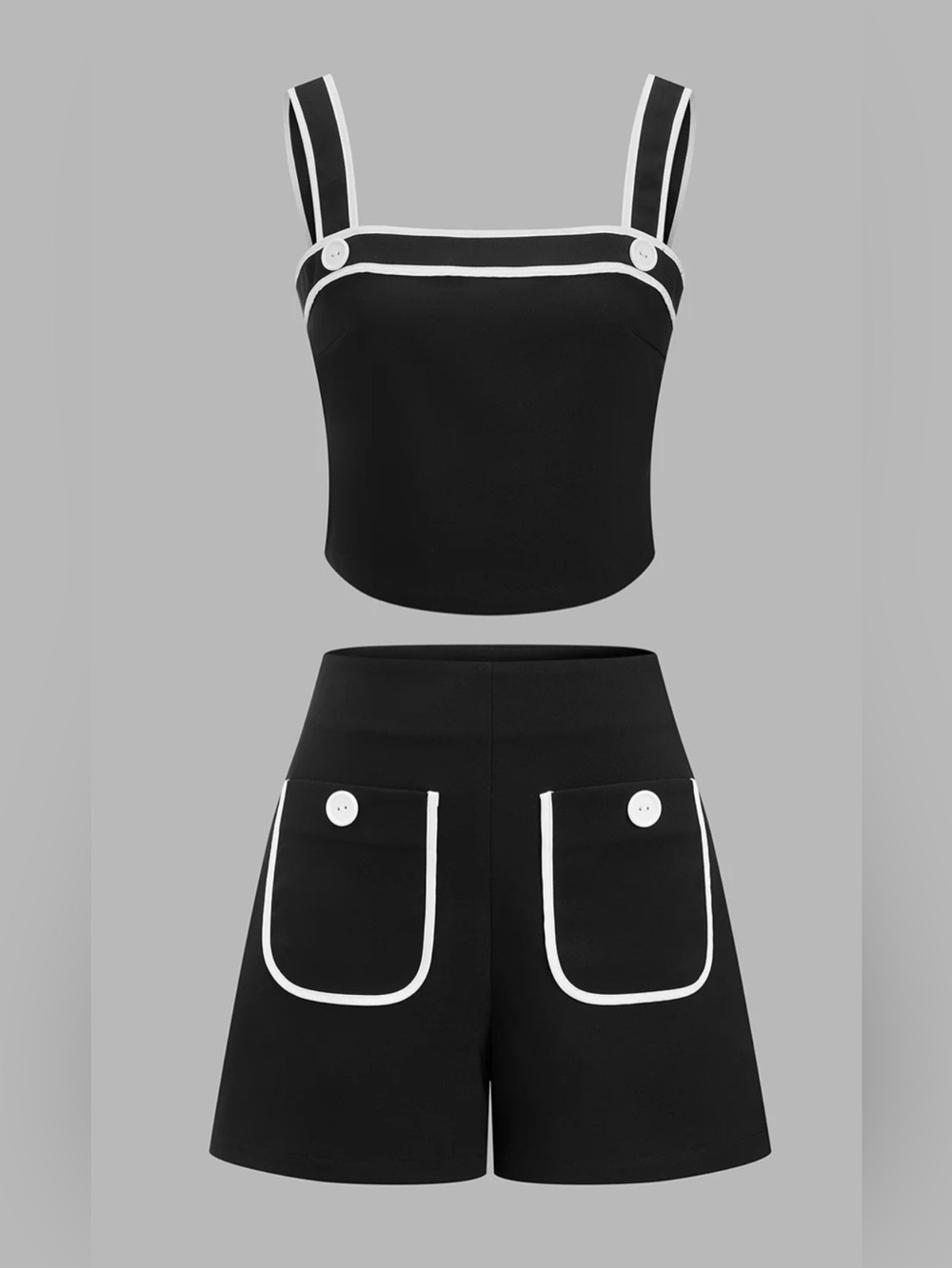 Commense Black Shorts Set with White Contrast Trim